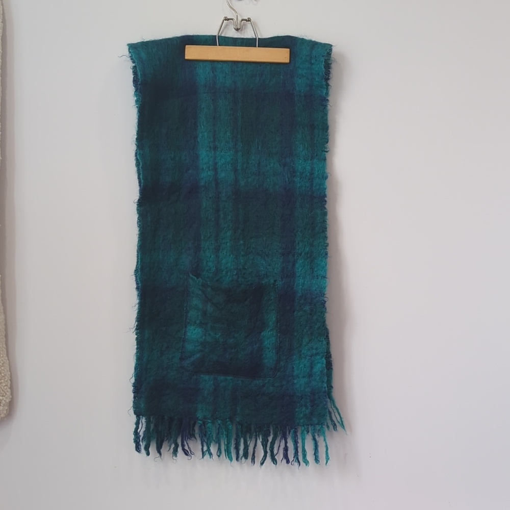 Donegal Design Plaid Green Teal Blue Wool/ Mohair Irish Ski Scarf